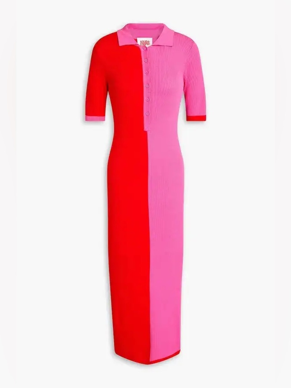NEW Solid & Striped Leigh Twotone Ribbed Knit Midi Shirt Dress Pink Red Sz L